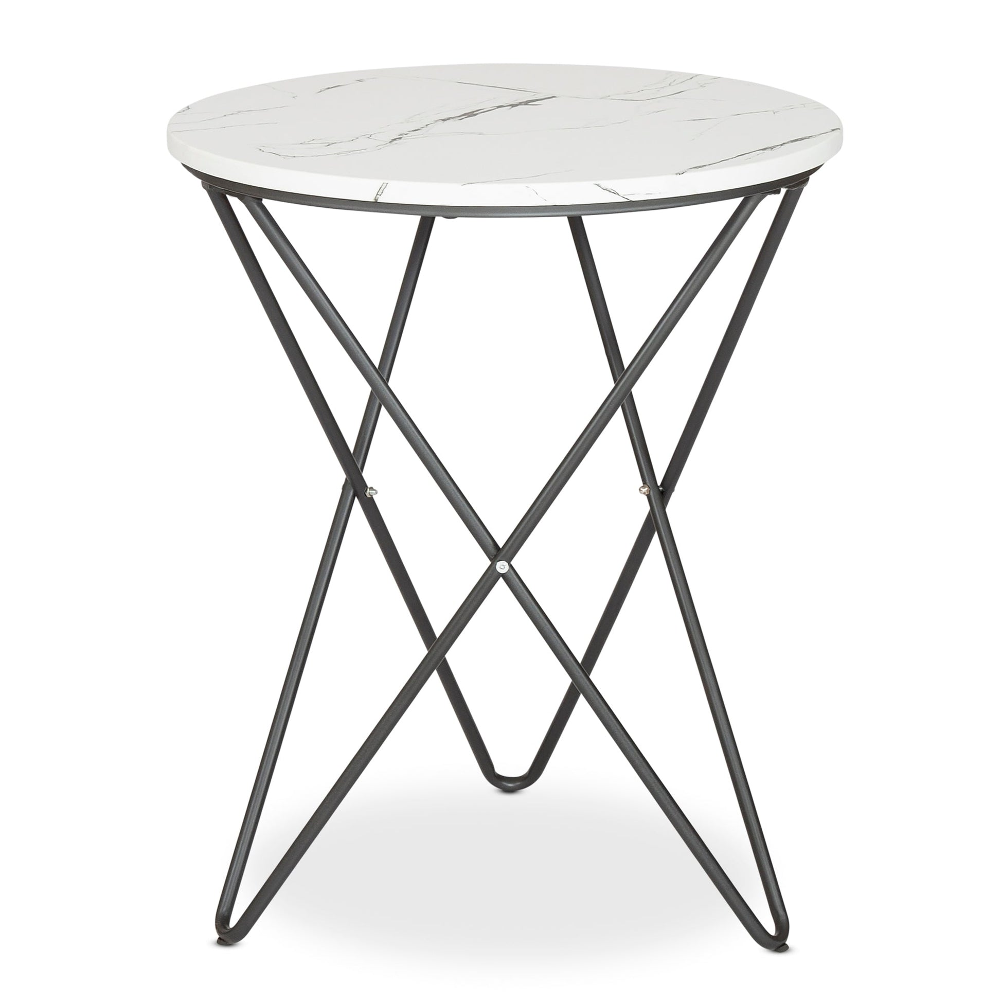 Marble Effect End Table With Metal Legs - 50 x 60cm Clearance