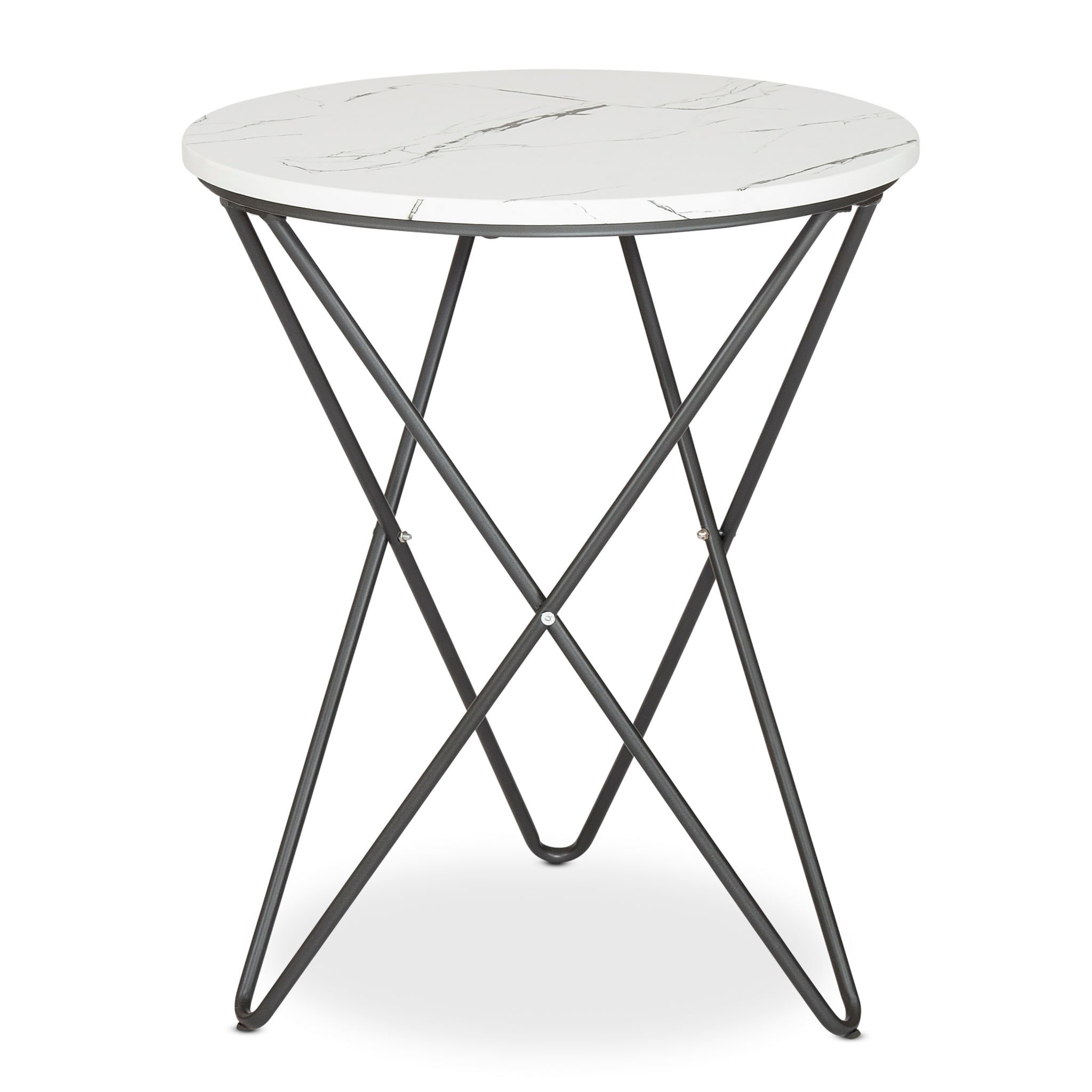 Marble Effect End Table With Metal Legs - 50 x 60cm Clearance
