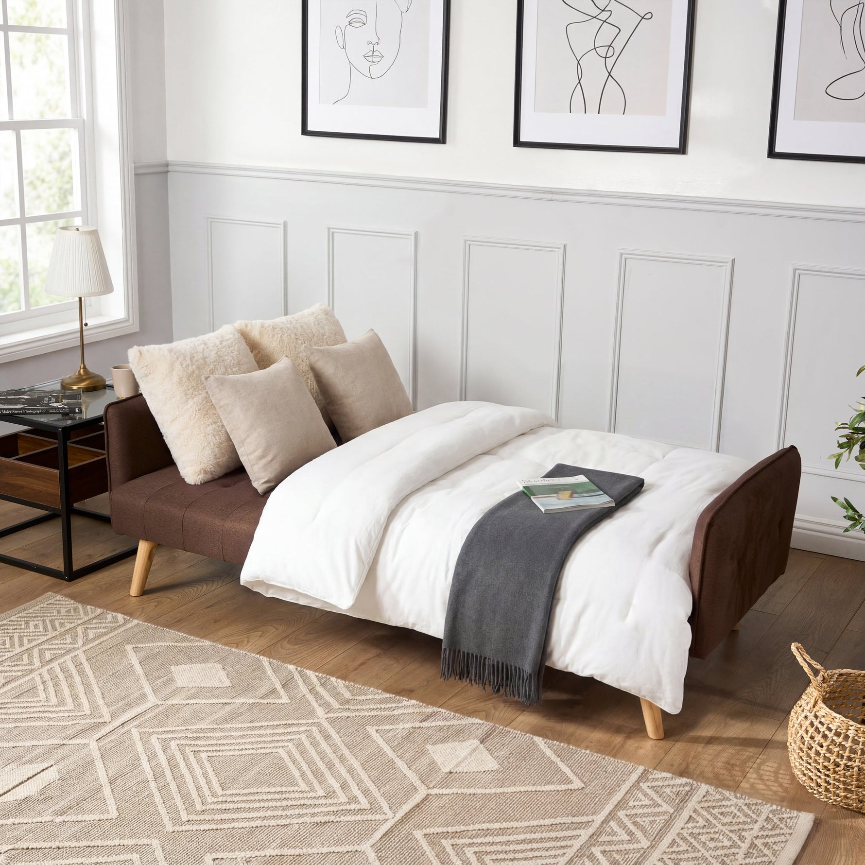 Mario 3 Seater Sofa Bed | Click Clack Folding Sofa Bed | Brown - Bargainia.com - 5056150263678