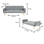Mario Click Clack 3 Seater Double Sofa Bed - Grey - Bargainia.com - 