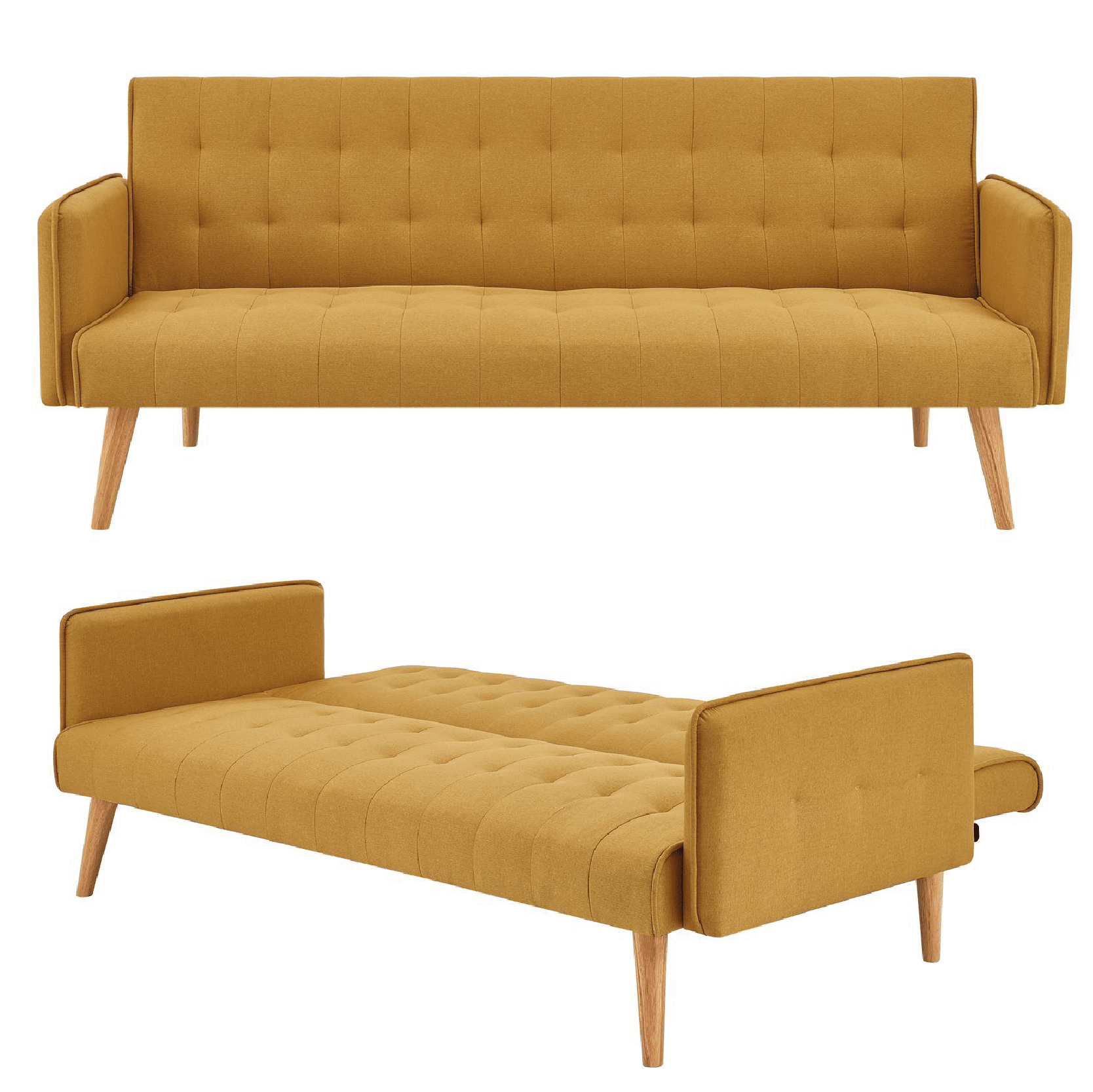Mario Click Clack 3 Seater Double Sofa Bed - Mustard - Bargainia.com - 5056150263692 - MLM-502840-YL