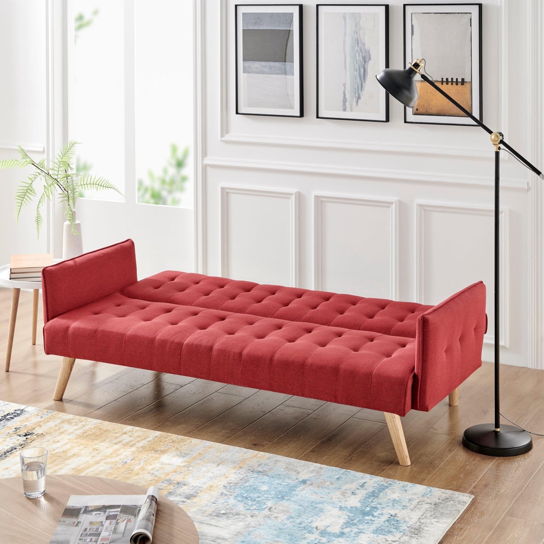 Mario Click Clack 3 Seater Double Sofa Bed - Red - Bargainia.com - 