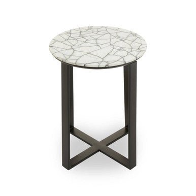 Marmara Marble Top Side Table With Black Iron Stand - Bargainia.com - 5018705942339