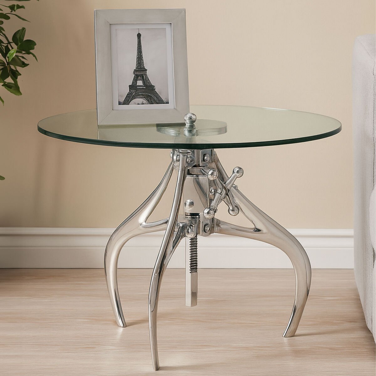 Maxi Crank Mechanism Metal And Glass Table - Bargainia.com - 5018705414010