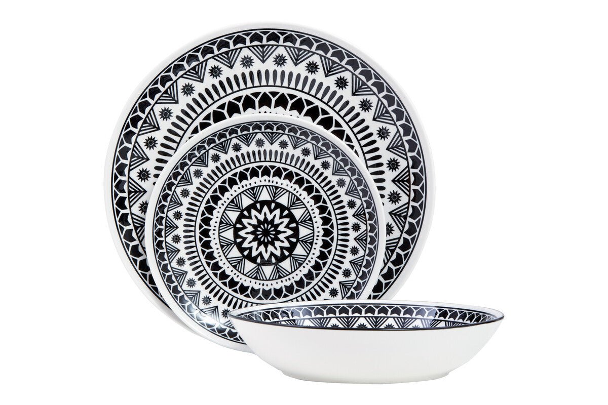 Maya 12 Piece Black And White Dinner Set - Bargainia.com - 5018705404868