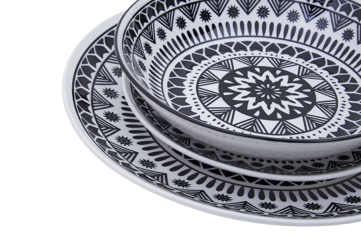 Maya 12 Piece Black And White Dinner Set - Bargainia.com - 5018705404868