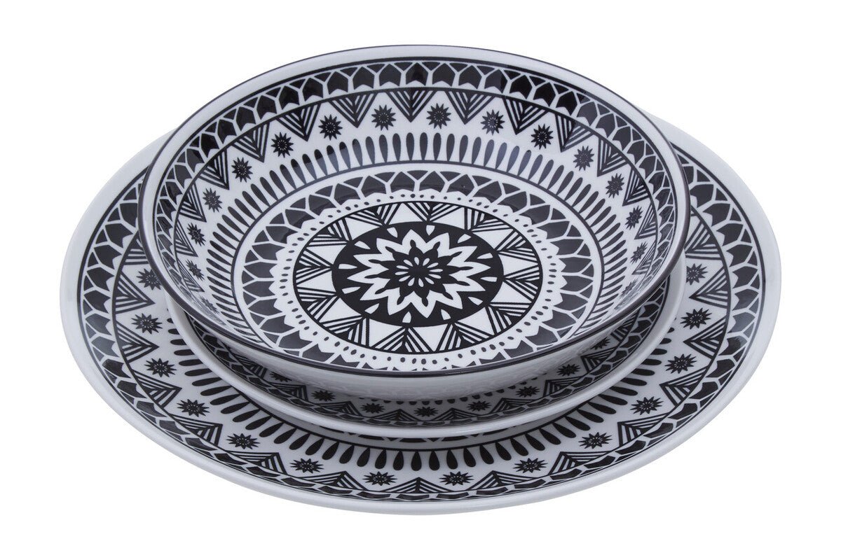 Maya 12 Piece Black And White Dinner Set - Bargainia.com - 5018705404868