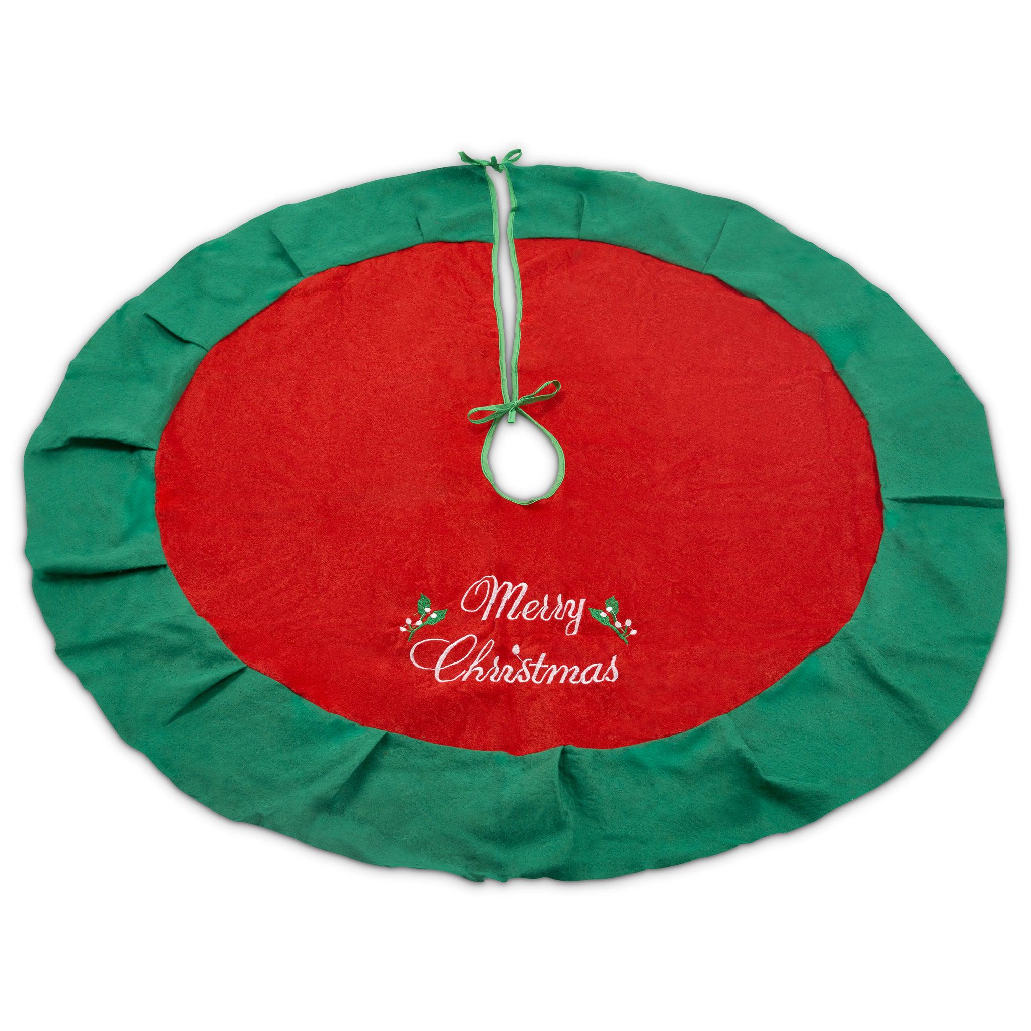 Merry Christmas 120cm Tree Skirt Green & Red Tree Skirt Clearance
