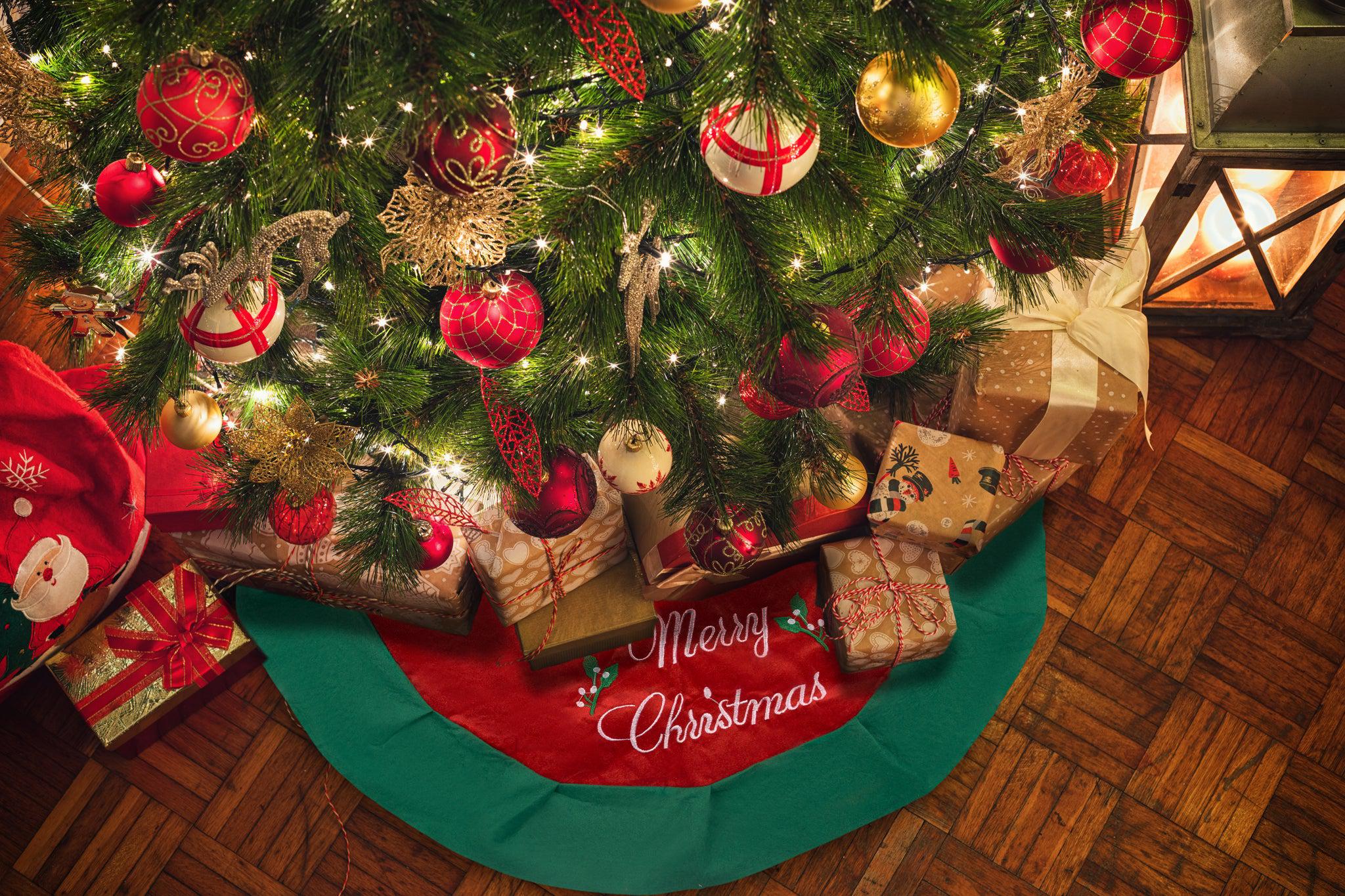 Merry Christmas 80cm Tree Skirt Green & Red Tree Skirt Clearance