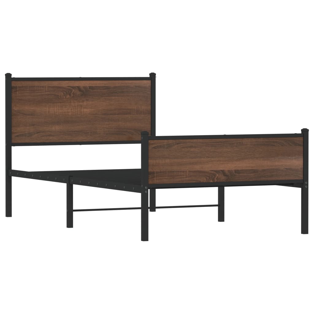 Metal Bed Frame without Mattress Brown Oak 100x190 cm - Bargainia.com - 