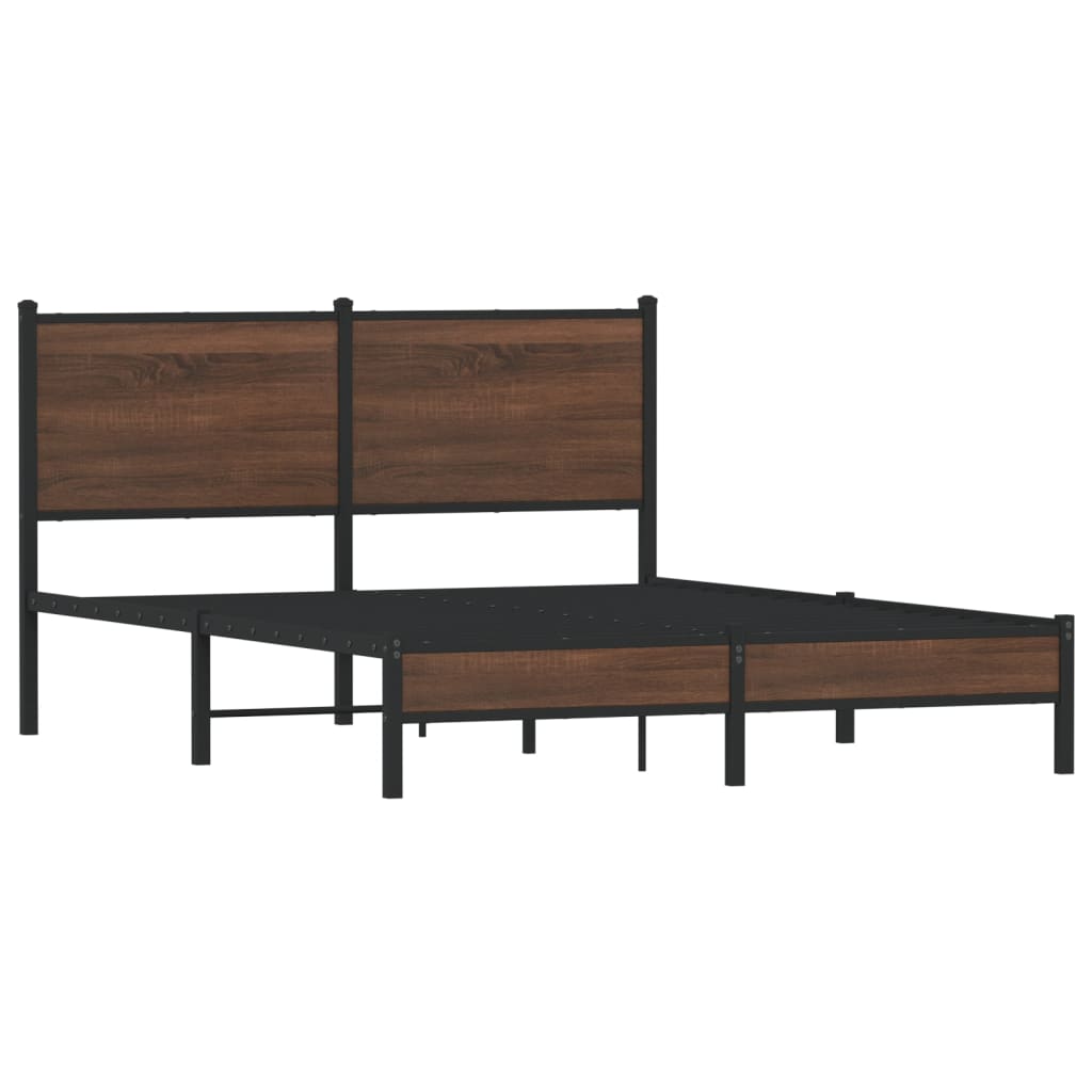 Metal Bed Frame without Mattress Brown Oak 140x200 cm - Bargainia.com - 