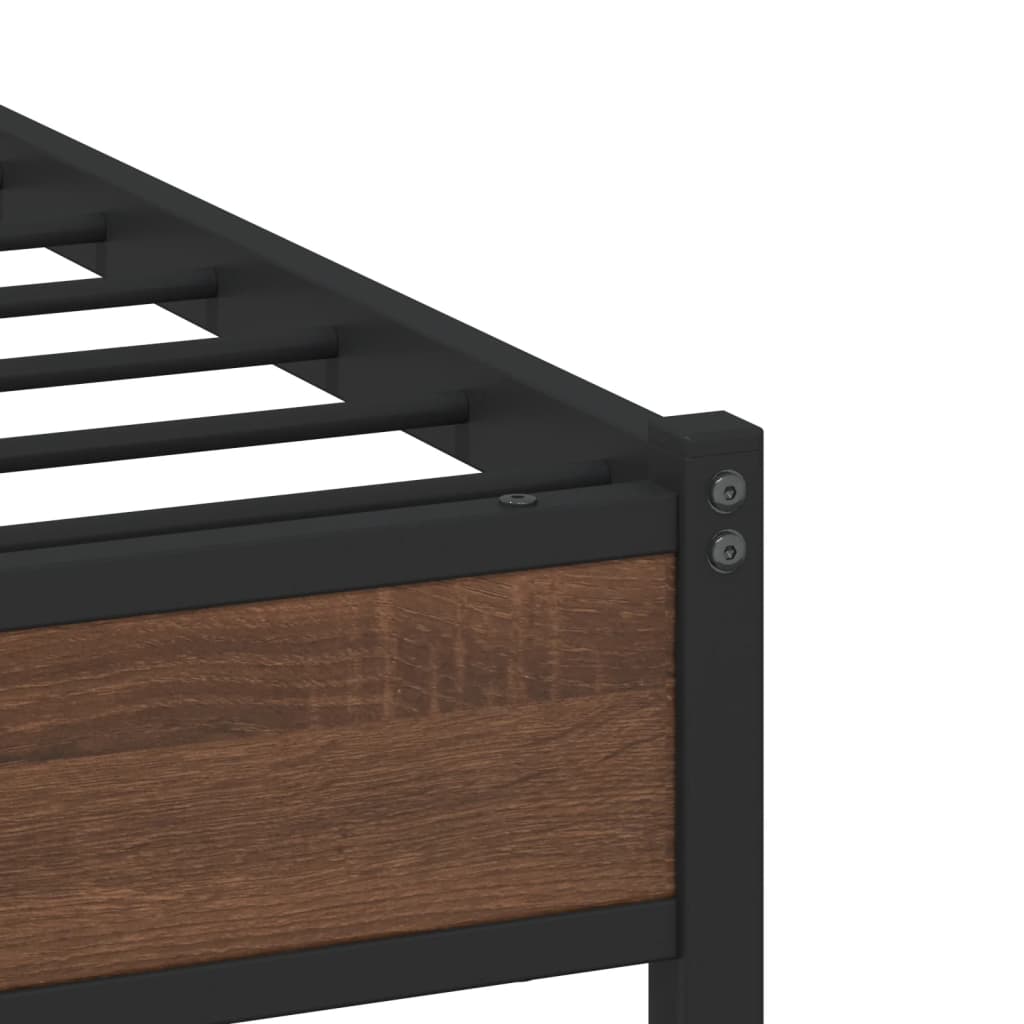 Metal Bed Frame without Mattress Brown Oak 140x200 cm - Bargainia.com - 