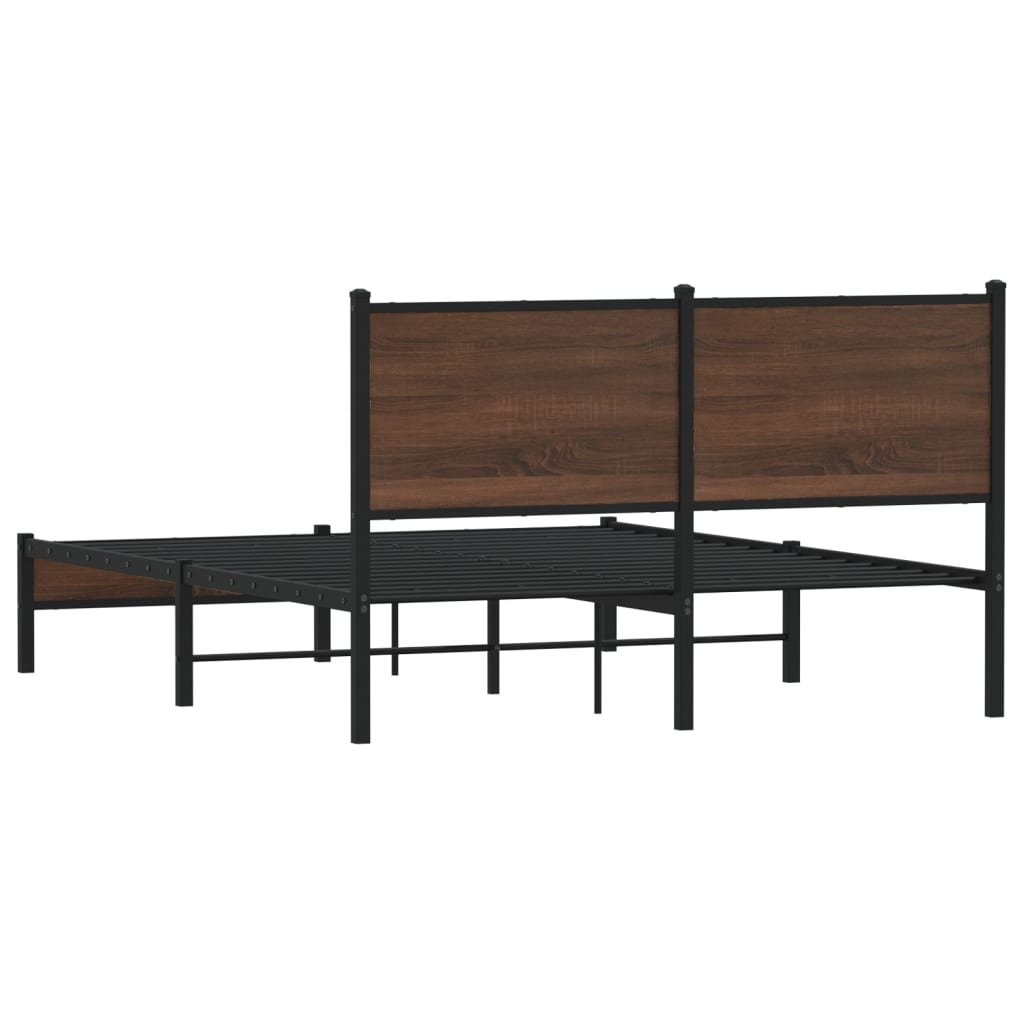 Metal Bed Frame without Mattress Brown Oak 140x200 cm - Bargainia.com - 