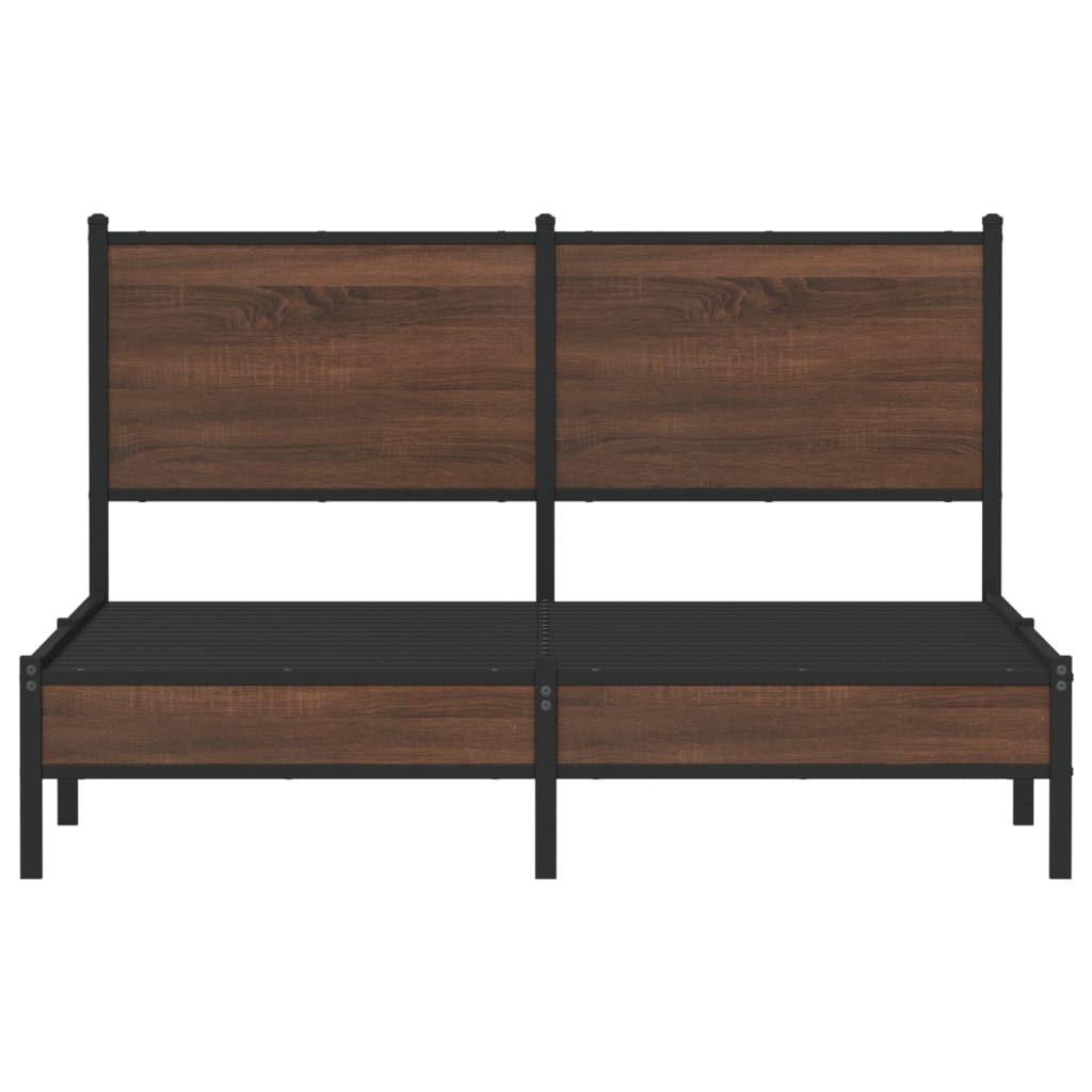 Metal Bed Frame without Mattress Brown Oak 140x200 cm - Bargainia.com - 