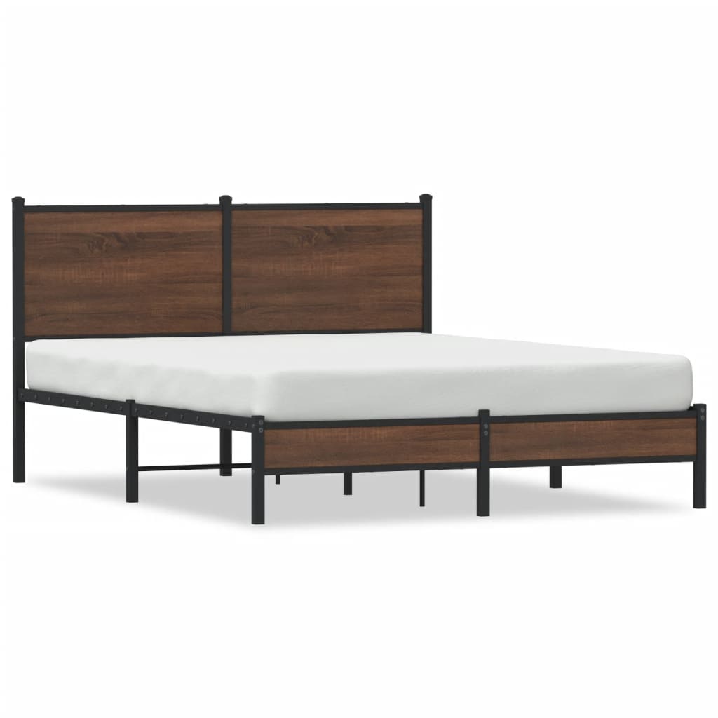 Metal Bed Frame without Mattress Brown Oak 140x200 cm - Bargainia.com - 