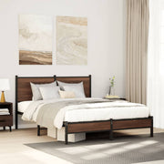 Metal Bed Frame without Mattress Brown Oak 140x200 cm - Bargainia.com - 