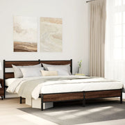 Metal Bed Frame without Mattress Brown Oak 193x203 cm - Bargainia.com - 