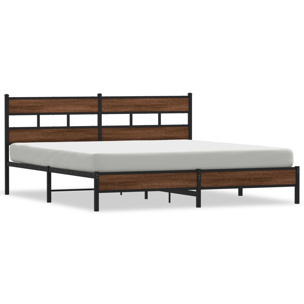 Metal Bed Frame without Mattress Brown Oak 193x203 cm - Bargainia.com - 