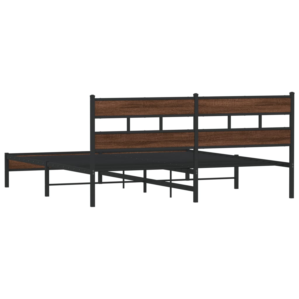 Metal Bed Frame without Mattress Brown Oak 193x203 cm - Bargainia.com - 