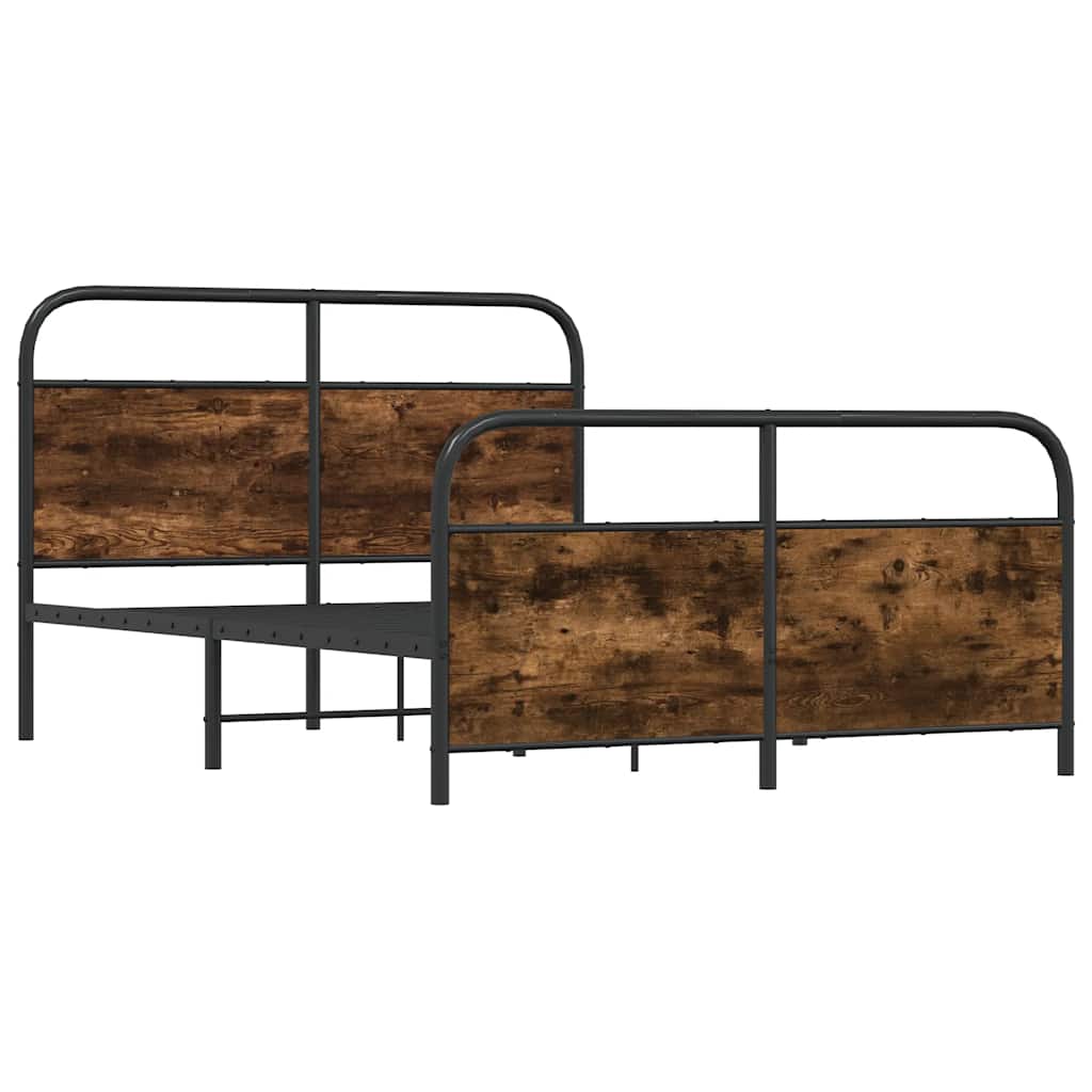 Metal Bed Frame without Mattress Smoked Oak 140x190 cm - Bargainia.com - 