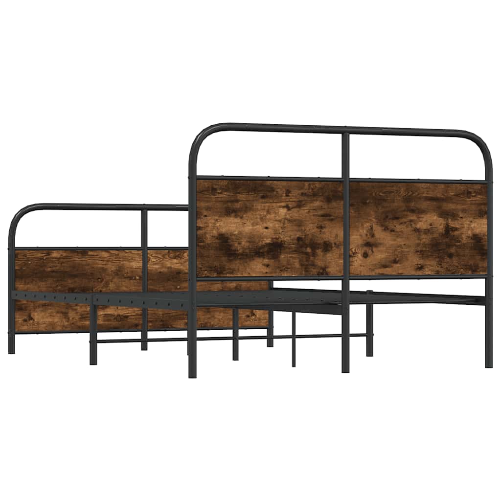 Metal Bed Frame without Mattress Smoked Oak 140x190 cm - Bargainia.com - 