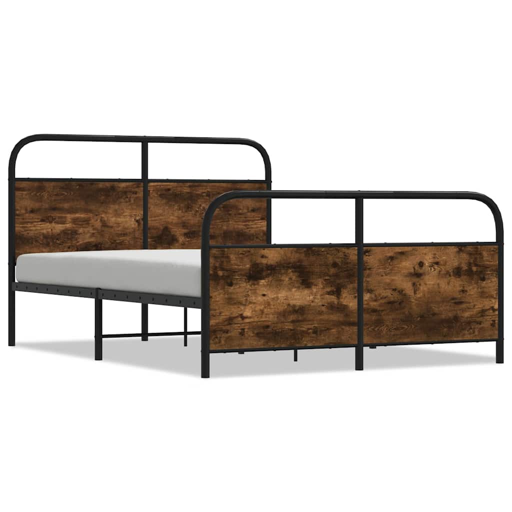 Metal Bed Frame without Mattress Smoked Oak 140x190 cm - Bargainia.com - 