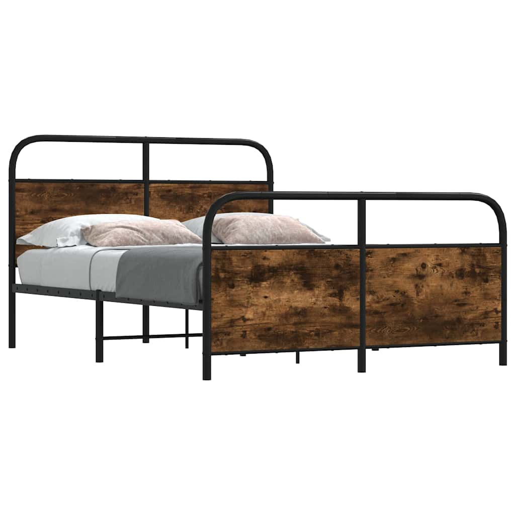 Metal Bed Frame without Mattress Smoked Oak 140x190 cm - Bargainia.com - 