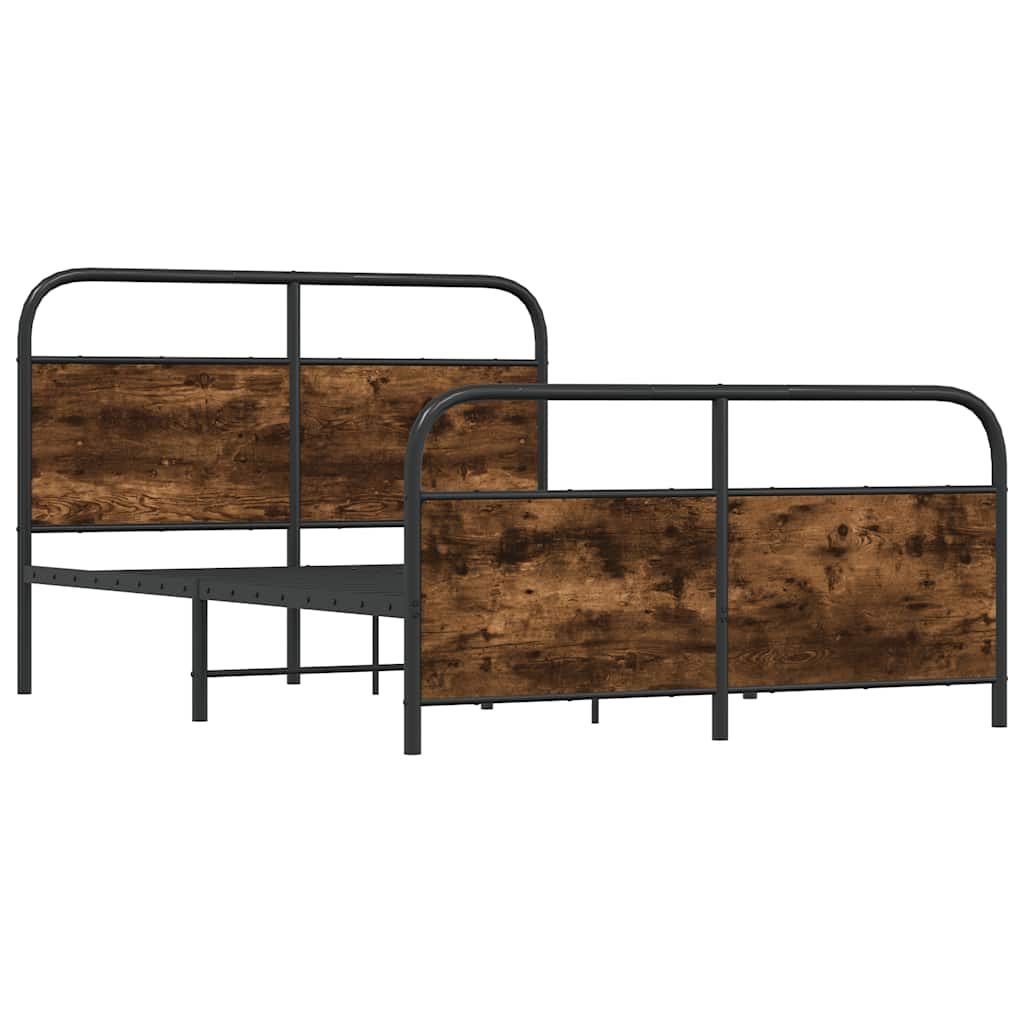 Metal Bed Frame without Mattress Smoked Oak 140x200 cm - Bargainia.com - 