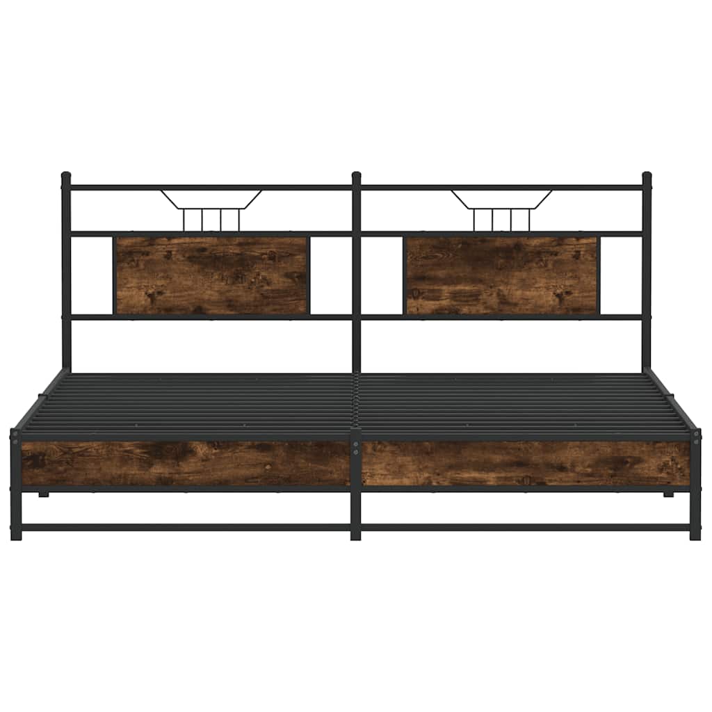 Metal Bed Frame without Mattress Smoked Oak 180x200 cm Super King - Bargainia.com - 