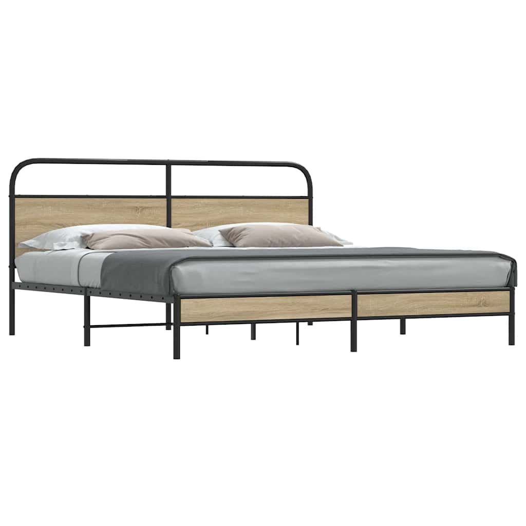 Metal Bed Frame without Mattress Smoked Oak 183x213 cm - Bargainia.com - 