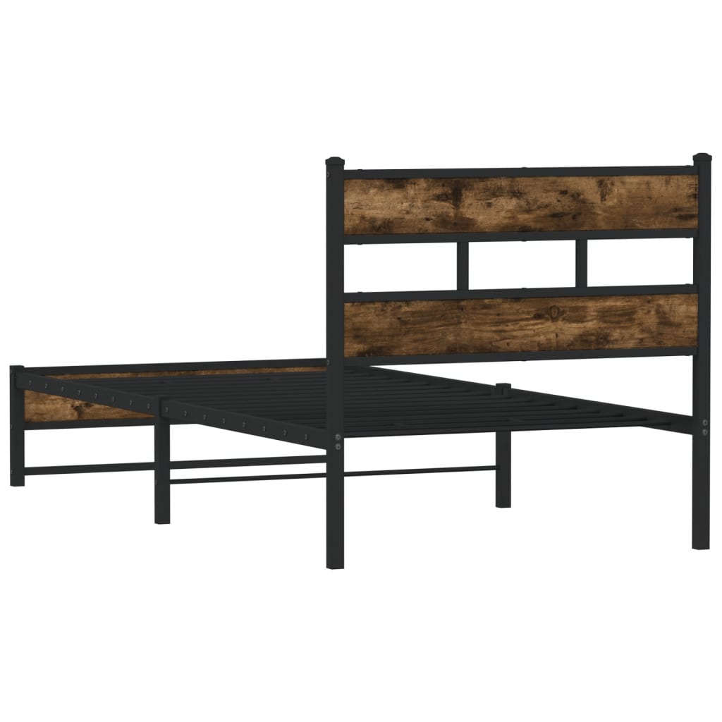 Metal Bed Frame without Mattress Smoked Oak 75x190 cm Small Single - Bargainia.com - 