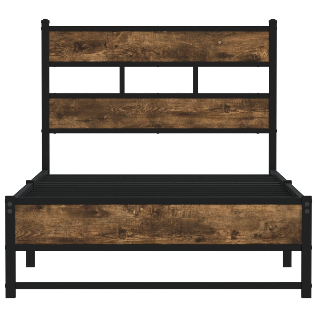 Metal Bed Frame without Mattress Smoked Oak 75x190 cm Small Single - Bargainia.com - 