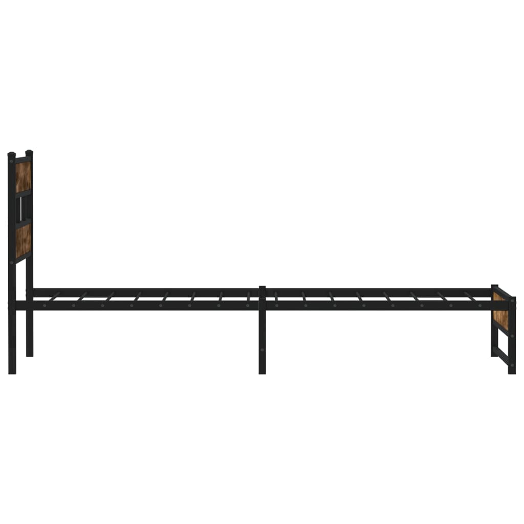 Metal Bed Frame without Mattress Smoked Oak 75x190 cm Small Single - Bargainia.com - 