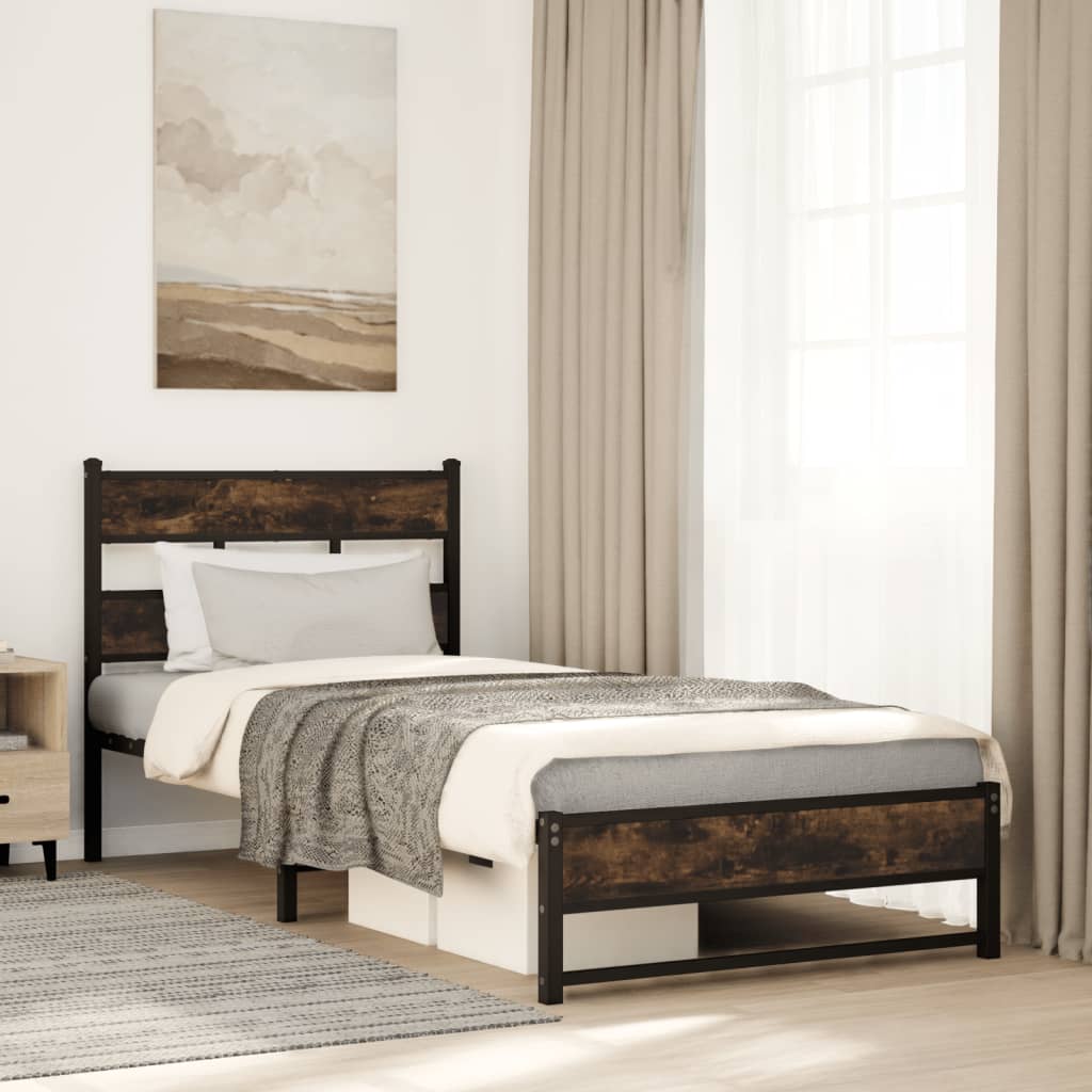 Metal Bed Frame without Mattress Smoked Oak 75x190 cm Small Single - Bargainia.com - 