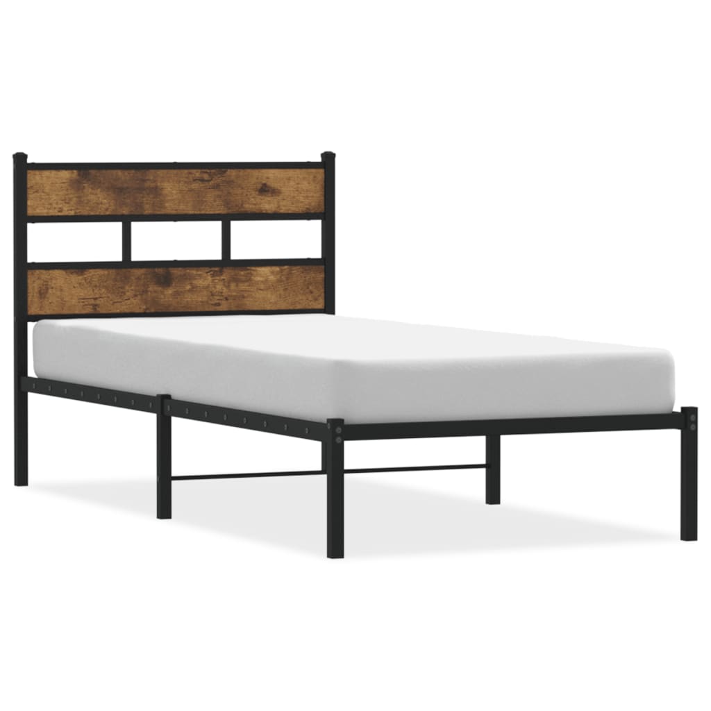 Metal Bed Frame without Mattress Smoked Oak 90x190 cm Single - Bargainia.com - 