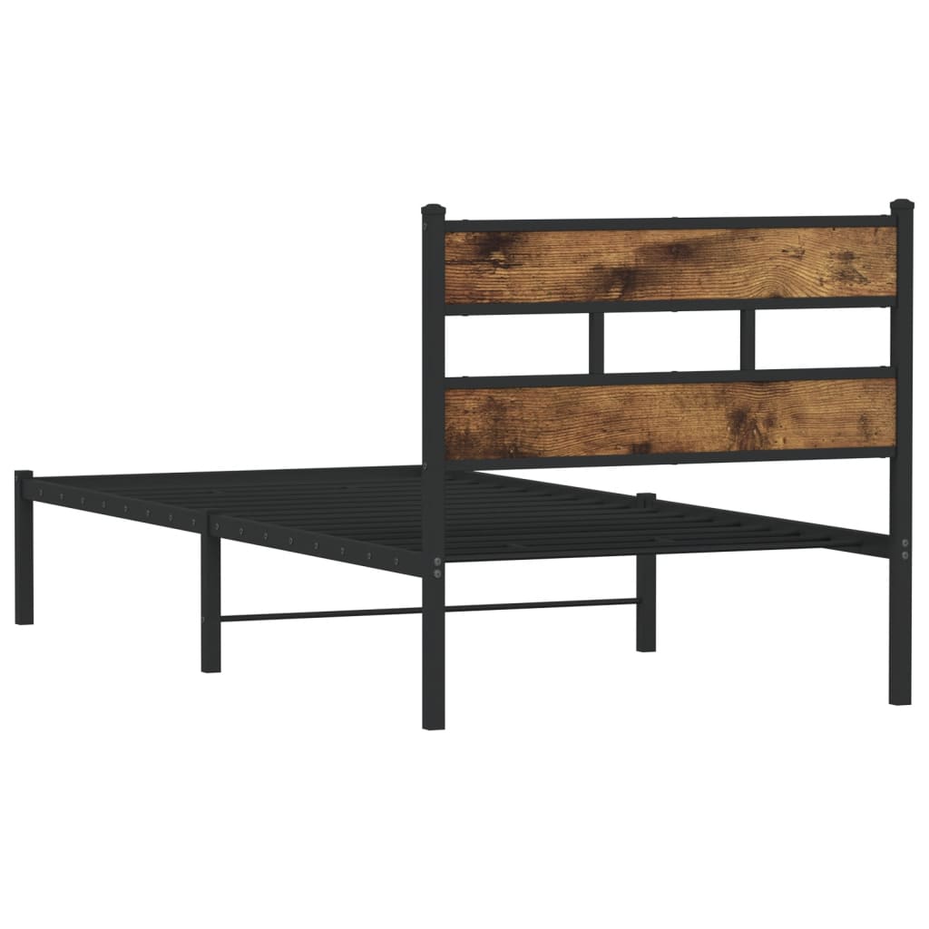 Metal Bed Frame without Mattress Smoked Oak 90x190 cm Single - Bargainia.com - 