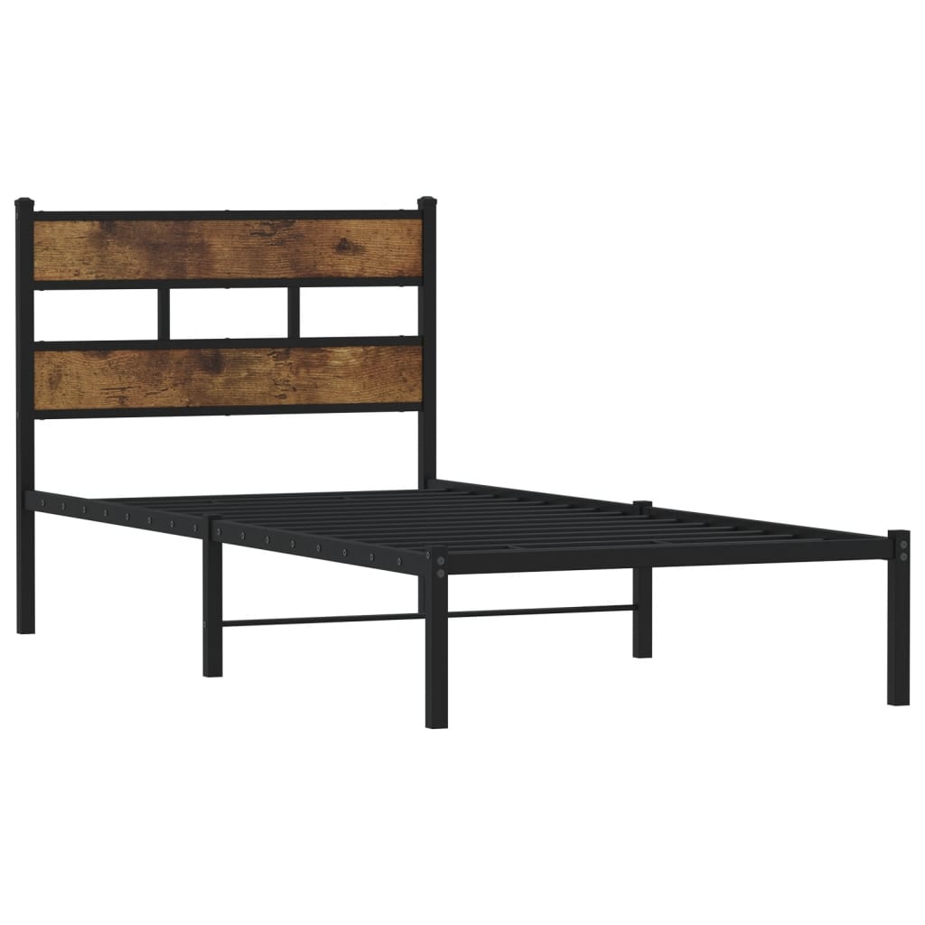 Metal Bed Frame without Mattress Smoked Oak 90x190 cm Single - Bargainia.com - 