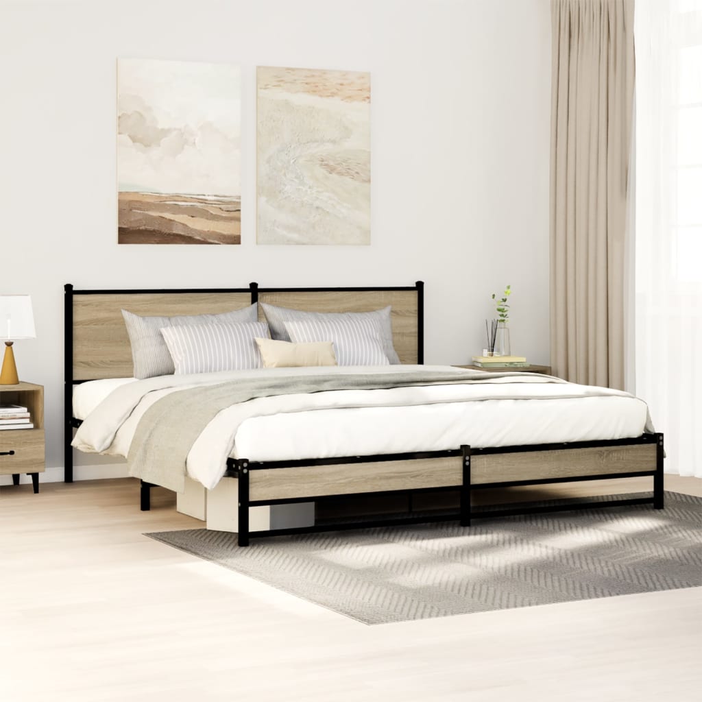 Metal Bed Frame without Mattress Sonoma Oak 183x213 cm - Bargainia.com - 8721102929304 - 3301392