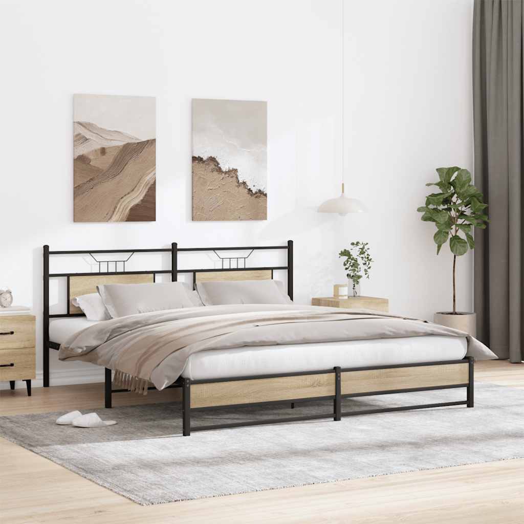 Metal Bed Frame without Mattress Sonoma Oak 183x213 cm - Bargainia.com - 8721158667755 - 3325121