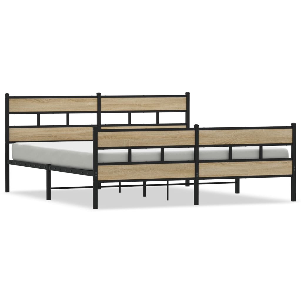 Metal Bed Frame without Mattress Sonoma Oak 193x203 cm - Bargainia.com - 