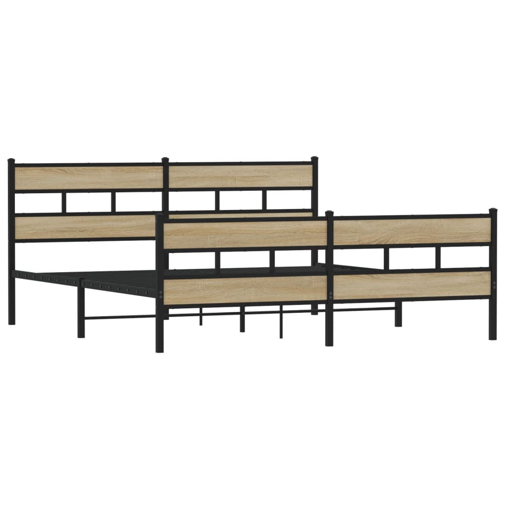 Metal Bed Frame without Mattress Sonoma Oak 193x203 cm - Bargainia.com - 