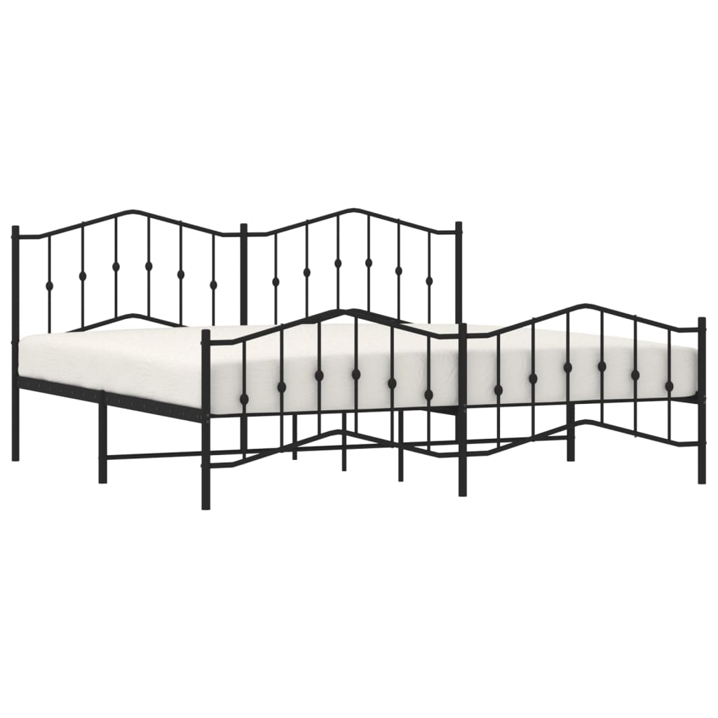 Metal Bed Frame without Mattress with Footboard Black 193x203cm - Bargainia.com - 