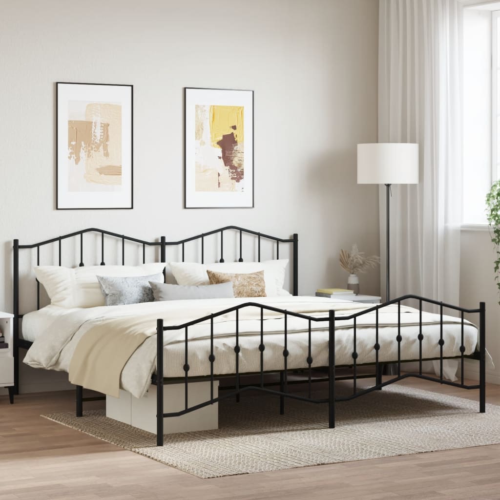 Metal Bed Frame without Mattress with Footboard Black 193x203cm - Bargainia.com - 