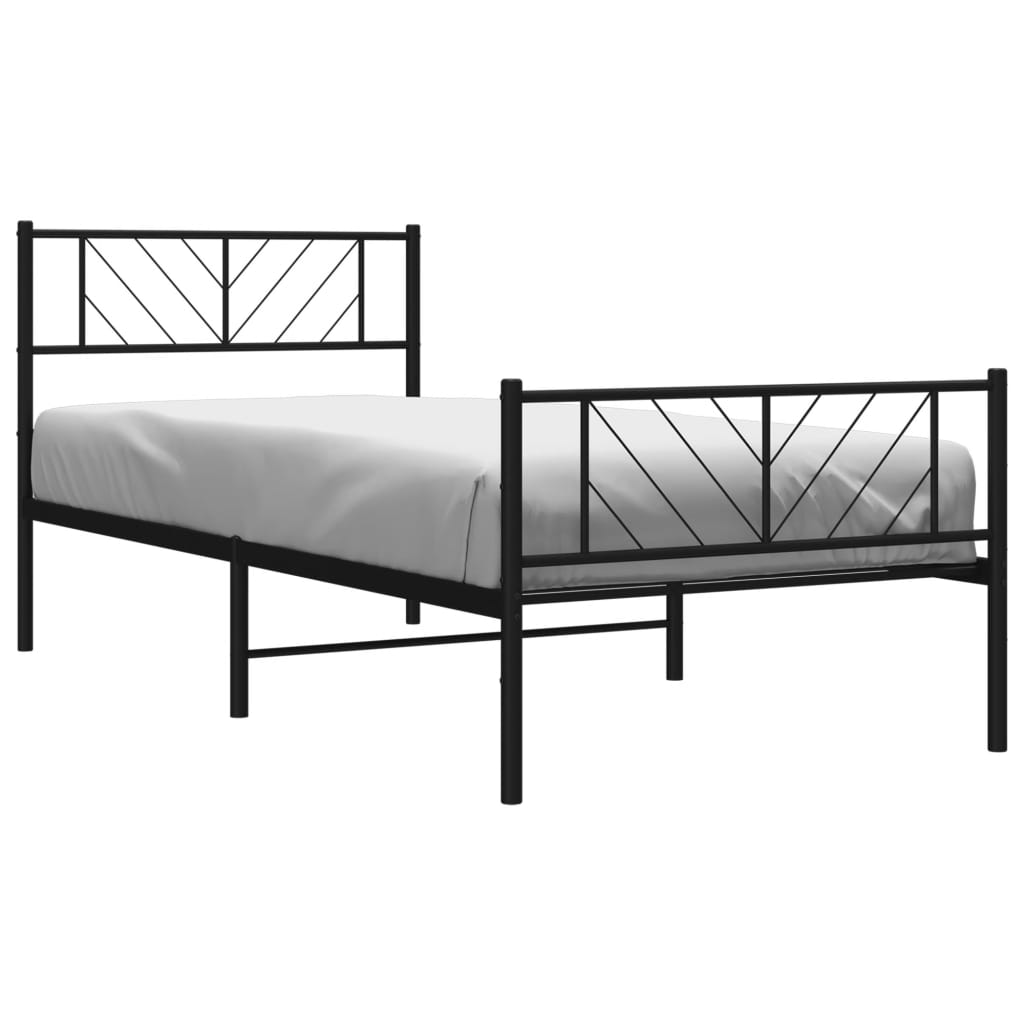 Metal Bed Frame without Mattress with Footboard Black 75x190cm - Bargainia.com - 