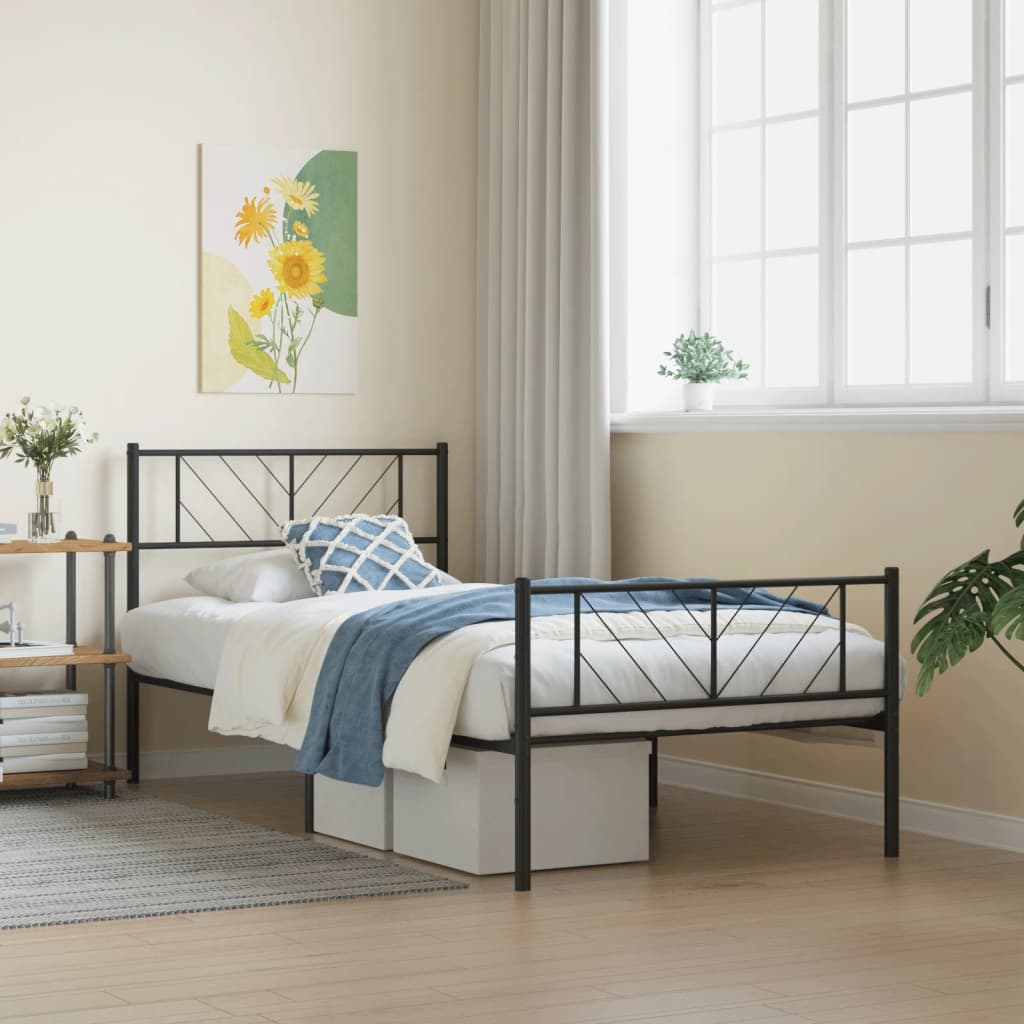 Metal Bed Frame without Mattress with Footboard Black 75x190cm - Bargainia.com - 