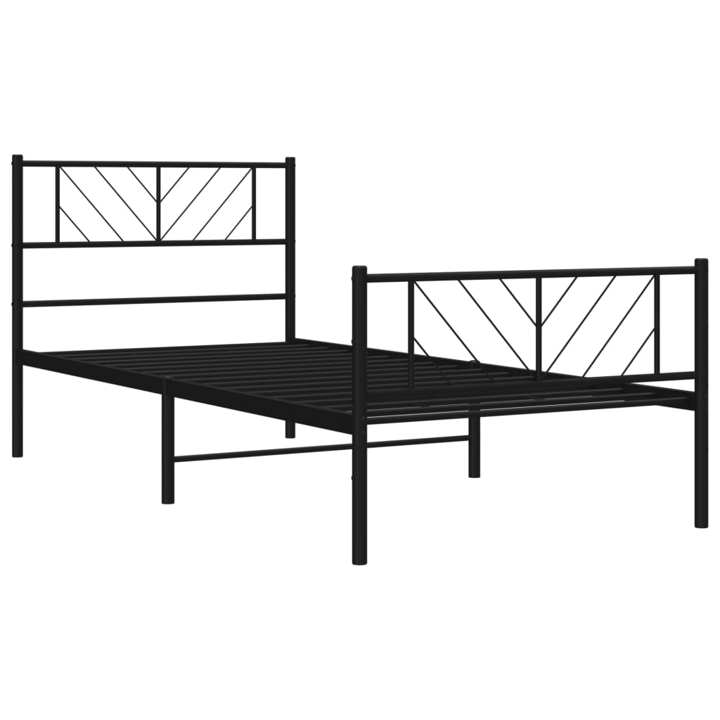 Metal Bed Frame without Mattress with Footboard Black 75x190cm - Bargainia.com - 
