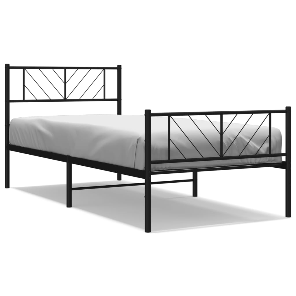 Metal Bed Frame without Mattress with Footboard Black 75x190cm - Bargainia.com - 