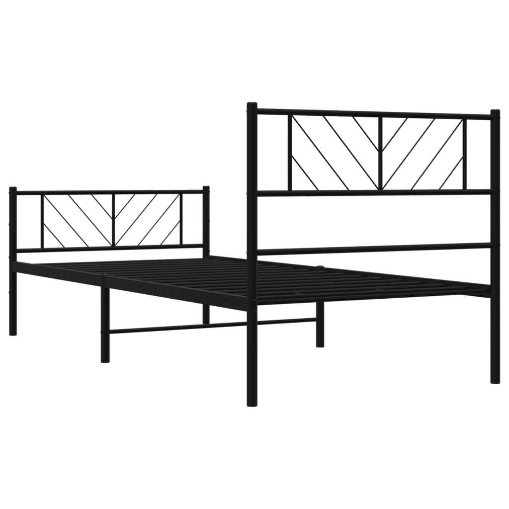 Metal Bed Frame without Mattress with Footboard Black 75x190cm - Bargainia.com - 