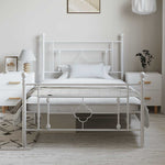Metal Bed Frame without Mattress with Footboard White 100x200cm - Bargainia.com - 