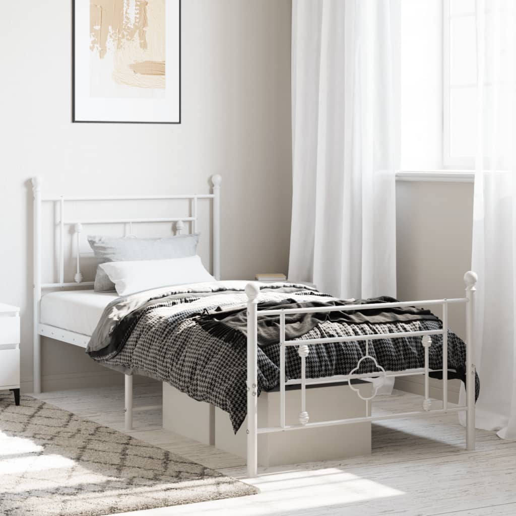 Metal Bed Frame without Mattress with Footboard White 100x200cm - Bargainia.com - 